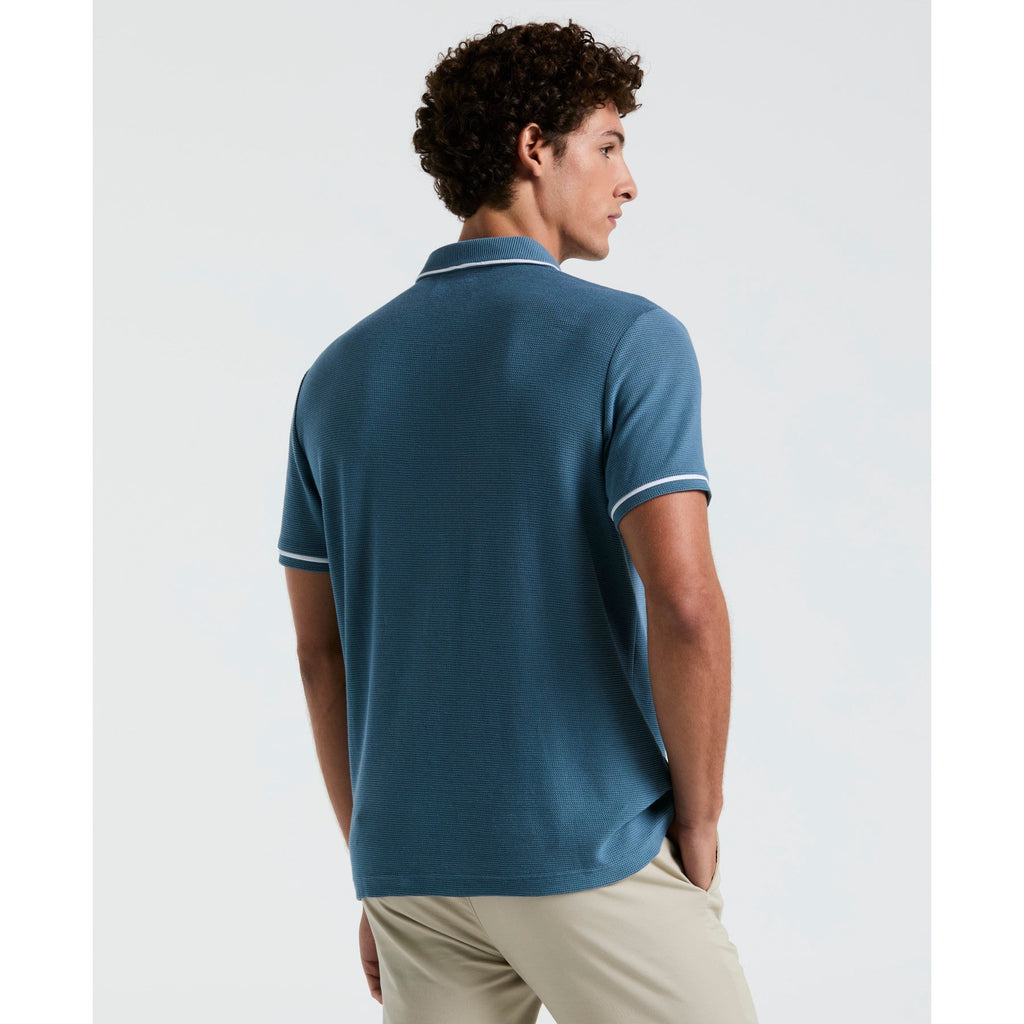 Original Penguin Icons Bentley Mesh Polo Shirt In Copen Blue(Organic Cotton Bentley Mesh Short Sleeve Polo Shirt Blue Opkm3500gp 443)