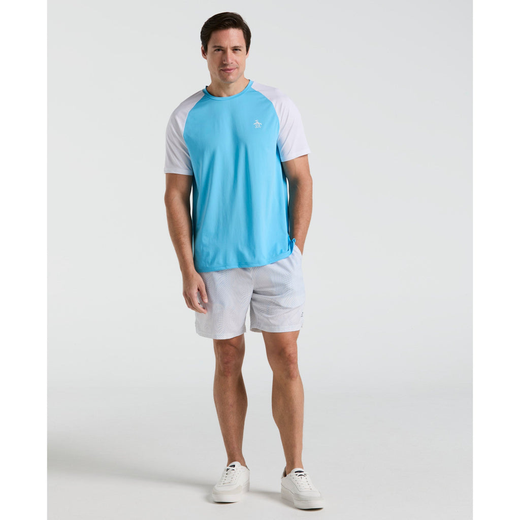 Original Penguin Blocked Performance Tennis T-Shirt In Blue Grotto(Blocked Performance Tennis T Shirt Blue O1ksf015gg 457)