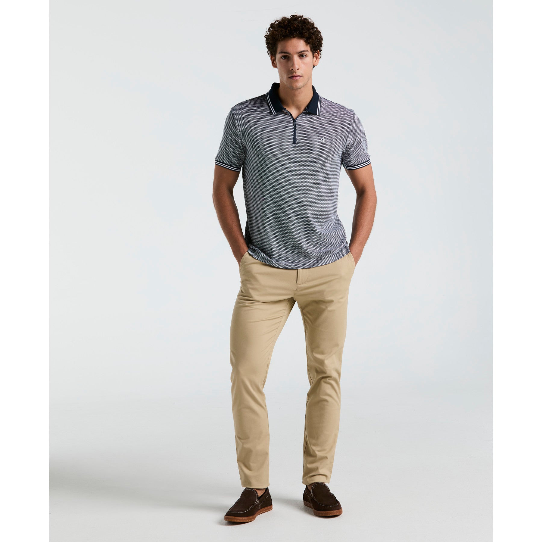 Original Penguin Jacquard Tipped 1/4 Zip Polo Shirt In Dark Sapphire(Jacquard Tipped 14 Zip Polo Blue Opks2530gp 413)