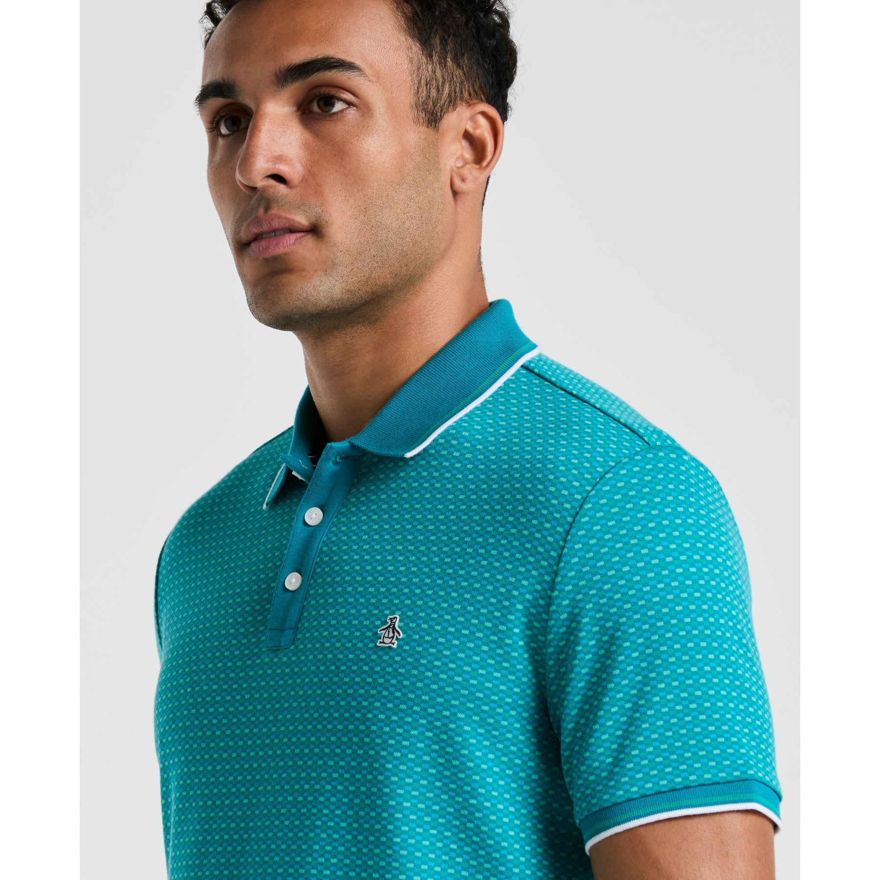 Original Penguin Allover Mini Jaquard Polo Shirt In Exotic Plume(Allover Mini Jaquard Polo Shirt Blue Opkm2522gp 495)
