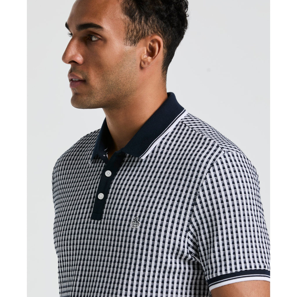Original Penguin Jaquard Check Polo Shirt In Dark Sapphire(Jaquard Check Polo Shirt Blue Opkm2517gp 413)