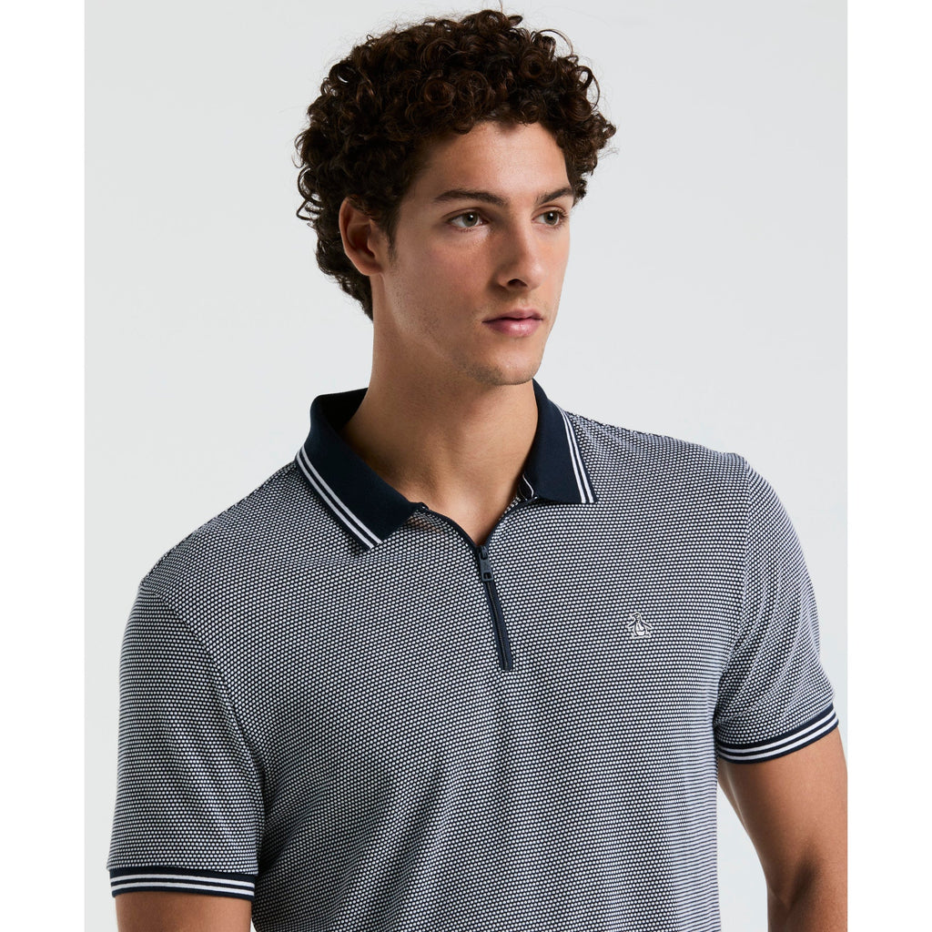 Original Penguin Jacquard Tipped 1/4 Zip Polo Shirt In Dark Sapphire(Jacquard Tipped 14 Zip Polo Blue Opks2530gp 413)